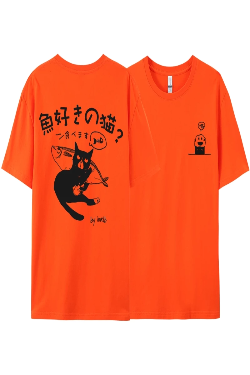 Y2k Vintage Tişört Tee Harajuku siyah kedi baskı
