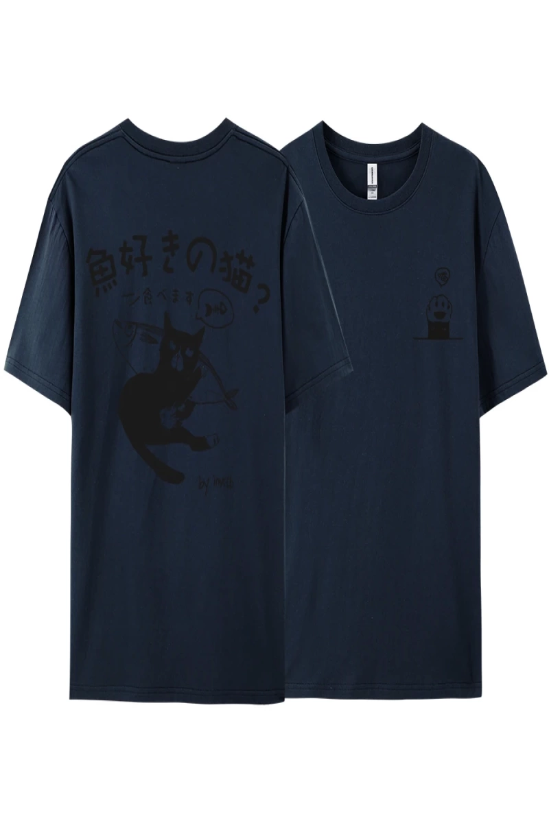 Y2k Vintage Tişört Tee Harajuku siyah kedi baskı