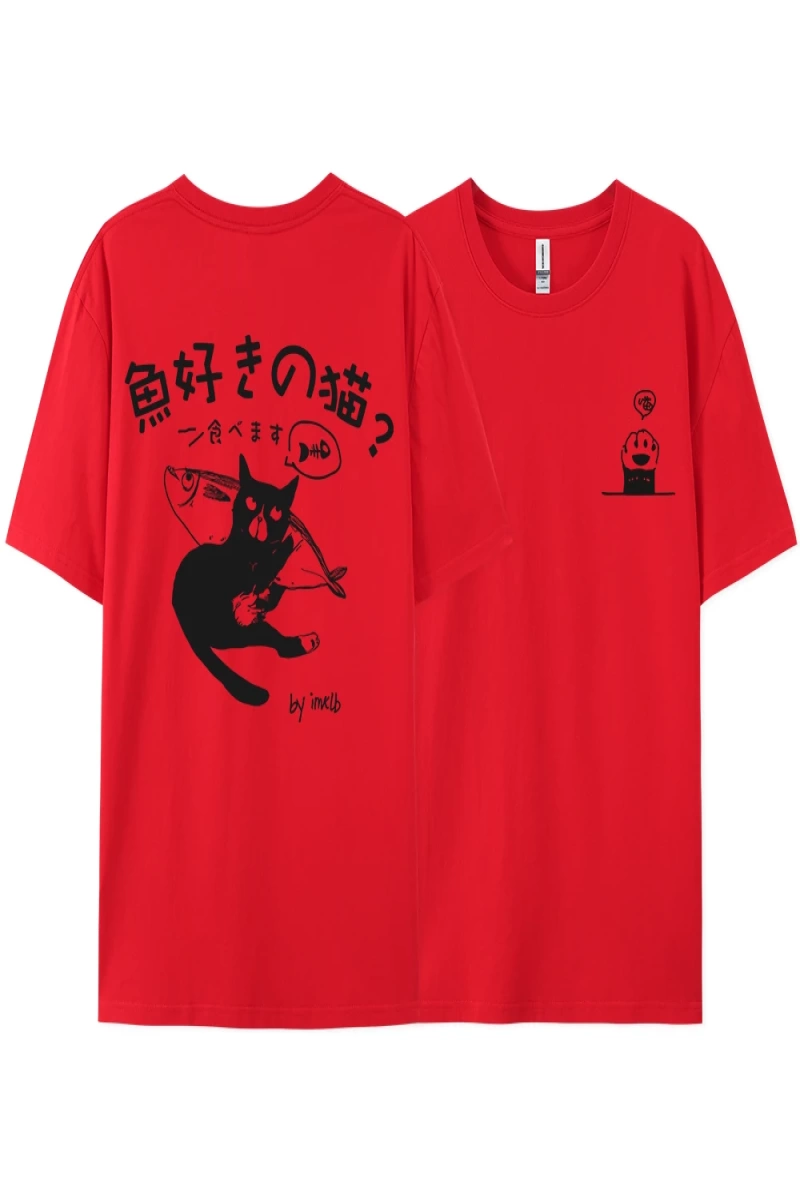 Y2k Vintage Tişört Tee Harajuku siyah kedi baskı