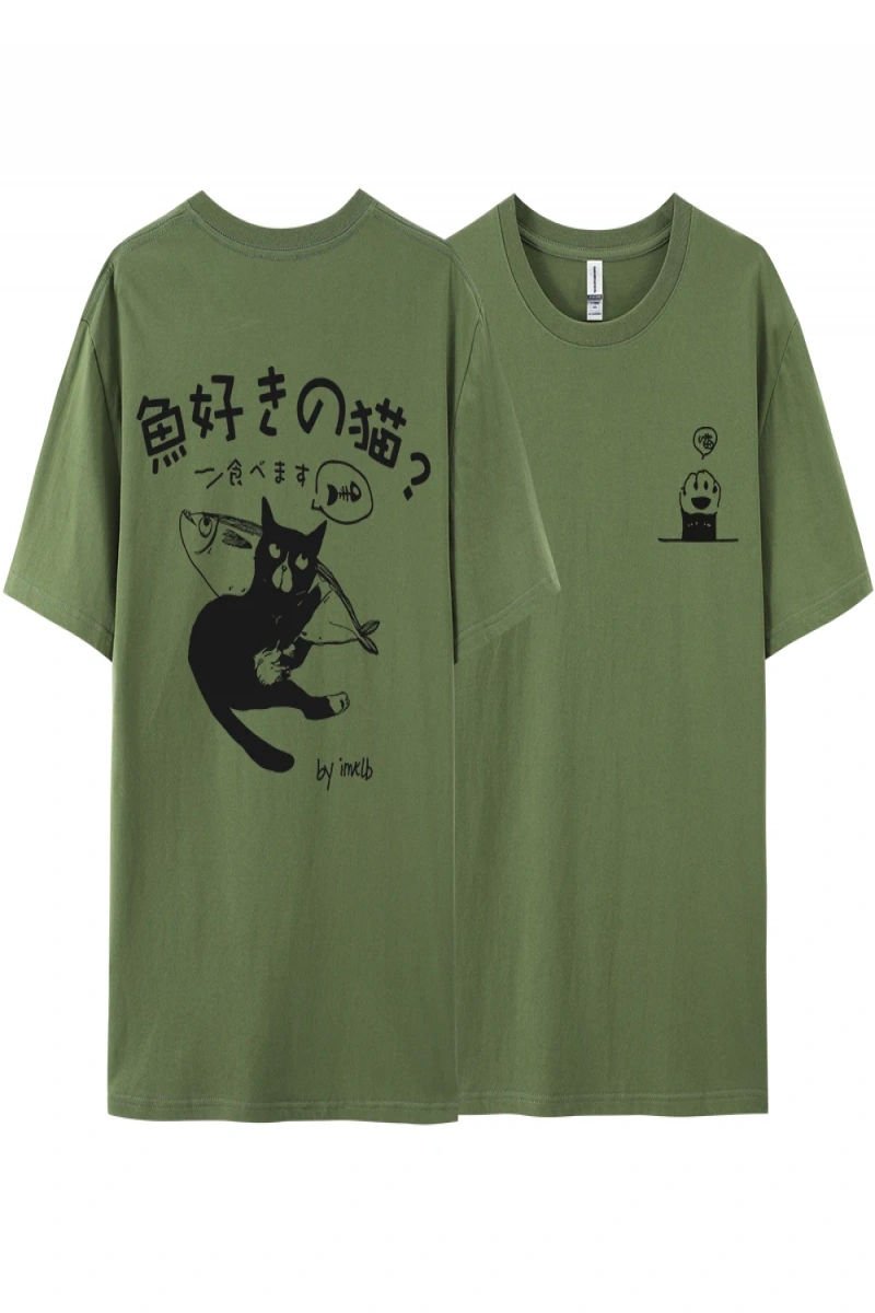 Y2k Vintage Tişört Tee Harajuku siyah kedi baskı