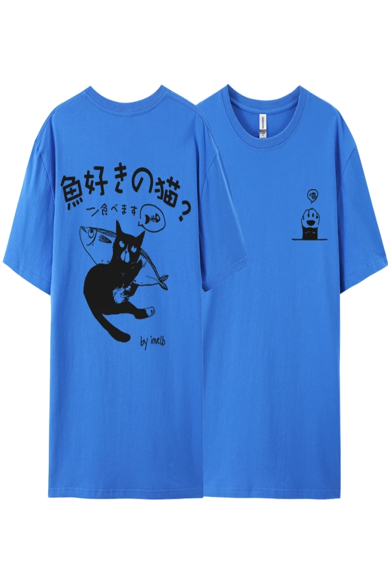 Y2k Vintage Tişört Tee Harajuku siyah kedi baskı