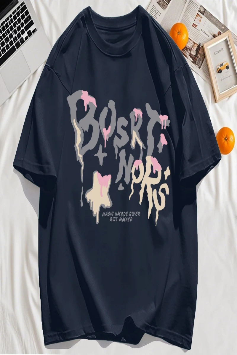 Y2k Vintage Tişört Tee Hash Mektup Bosrt Nqrs Baskı