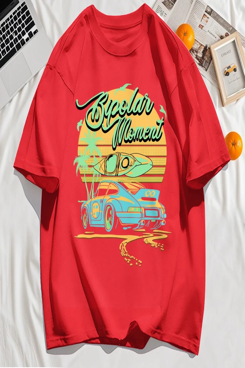Y2k Vintage Tişört Tee Hindistan cevizi Ağacı Araba Yaratıcı Mektup Baskı