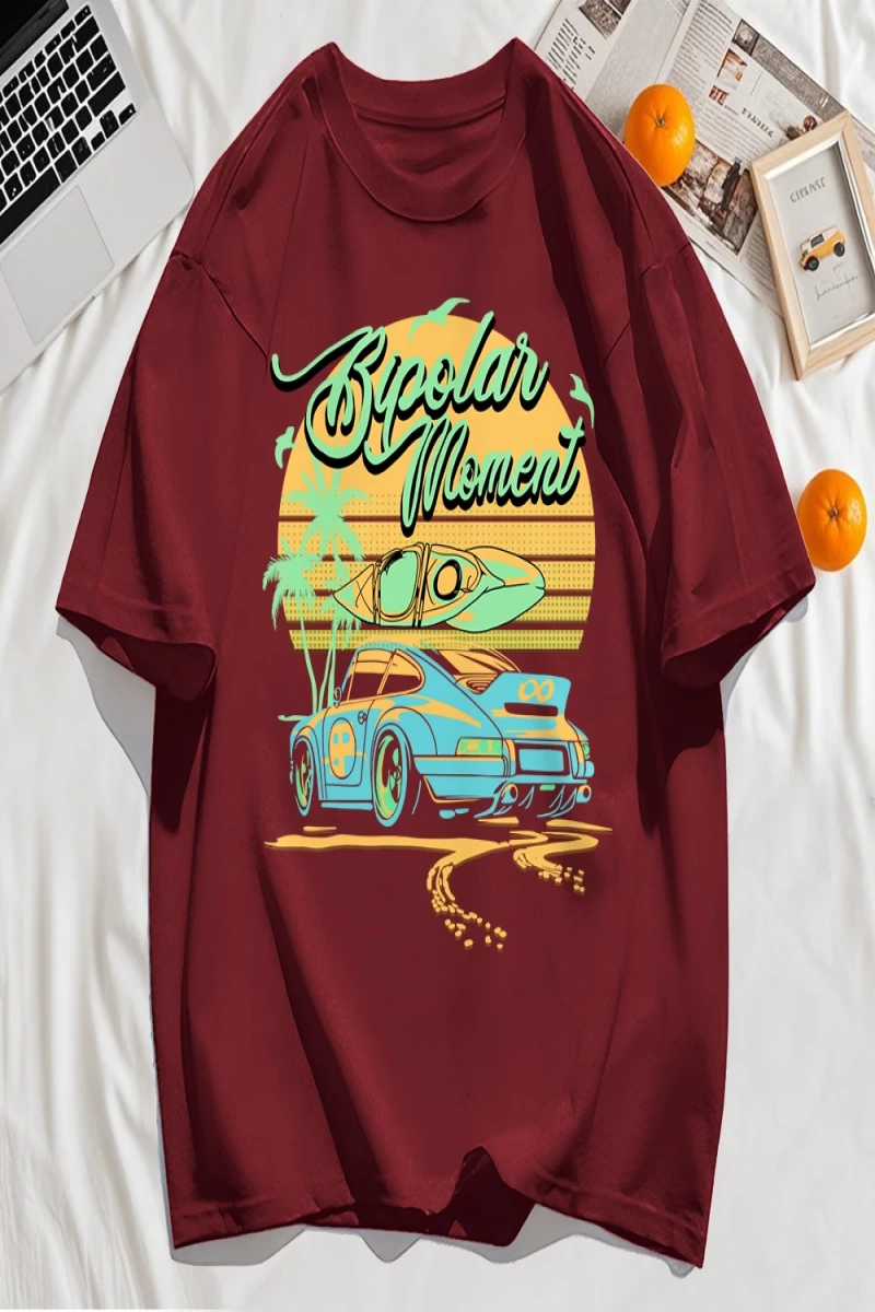 Y2k Vintage Tişört Tee Hindistan cevizi Ağacı Araba Yaratıcı Mektup Baskı