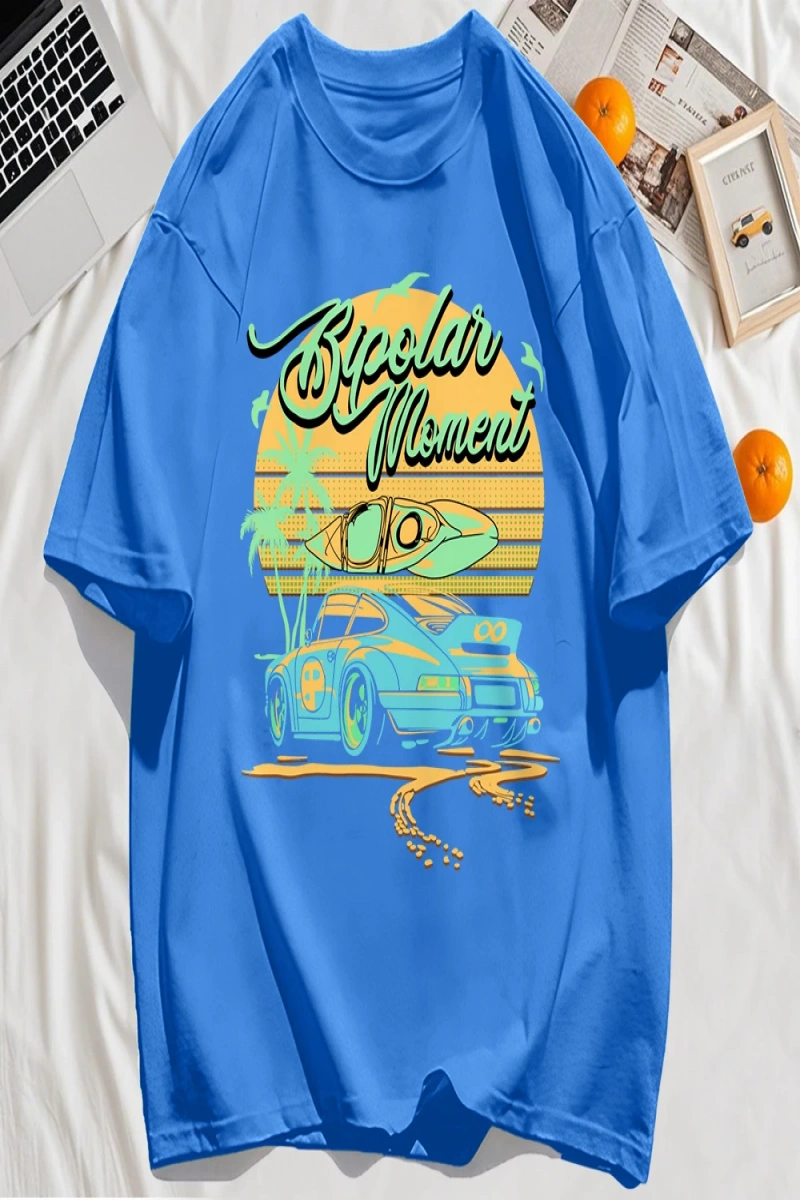 Y2k Vintage Tişört Tee Hindistan cevizi Ağacı Araba Yaratıcı Mektup Baskı