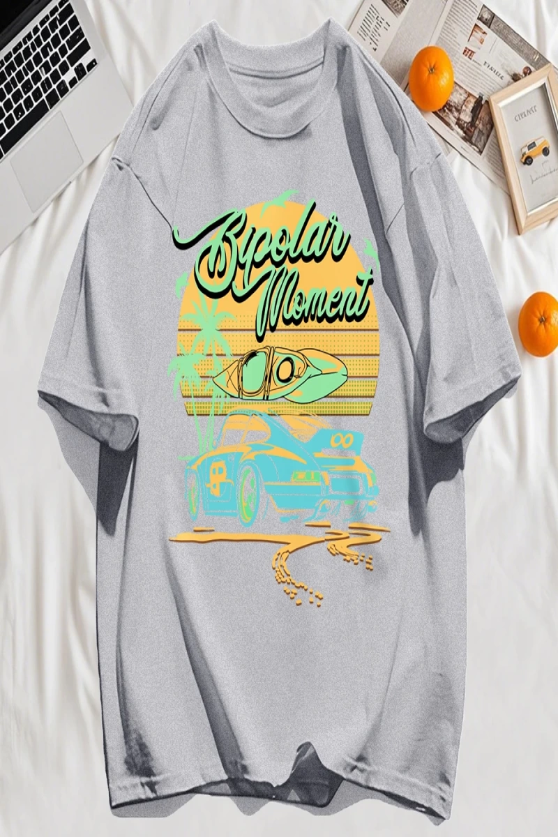 Y2k Vintage Tişört Tee Hindistan cevizi Ağacı Araba Yaratıcı Mektup Baskı