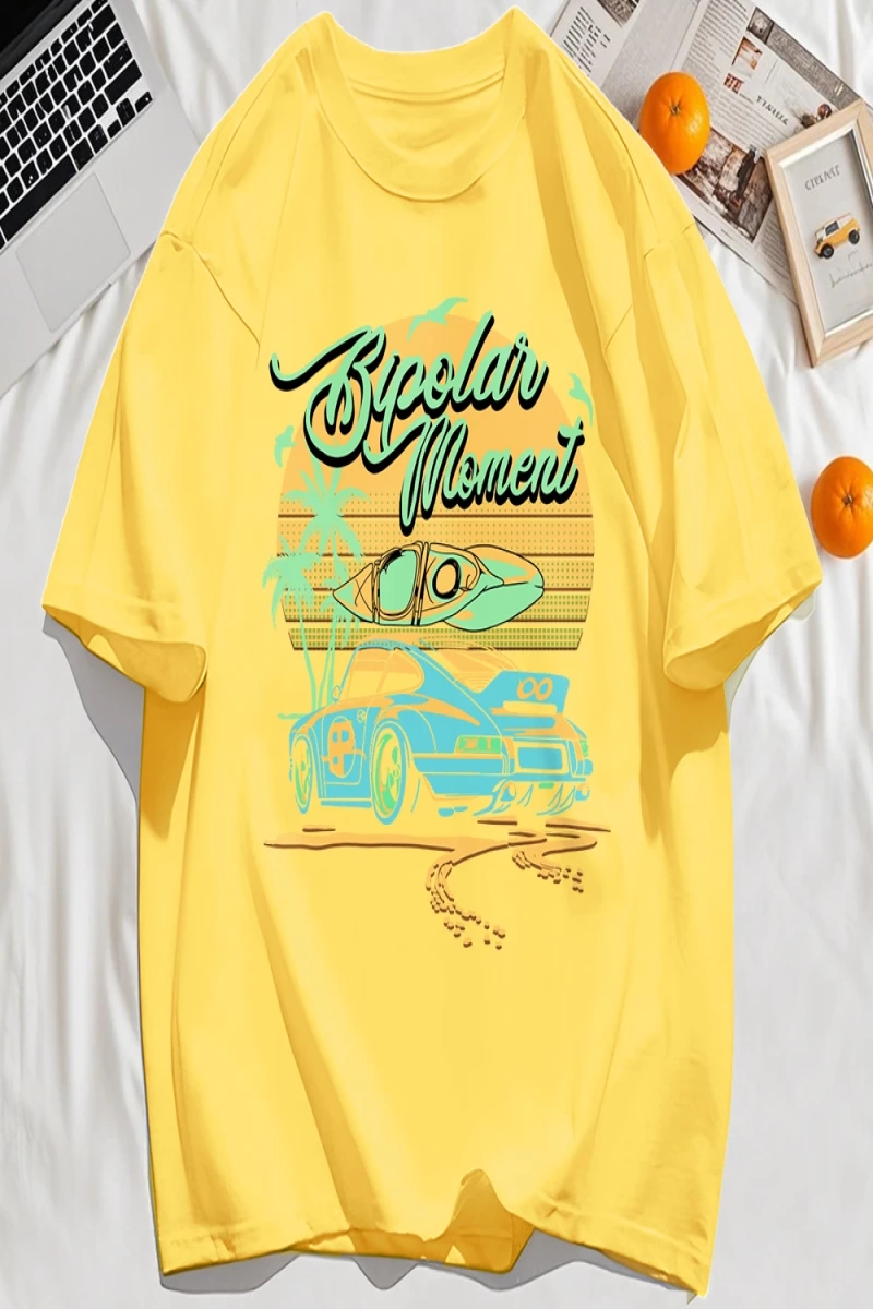 Y2k Vintage Tişört Tee Hindistan cevizi Ağacı Araba Yaratıcı Mektup Baskı