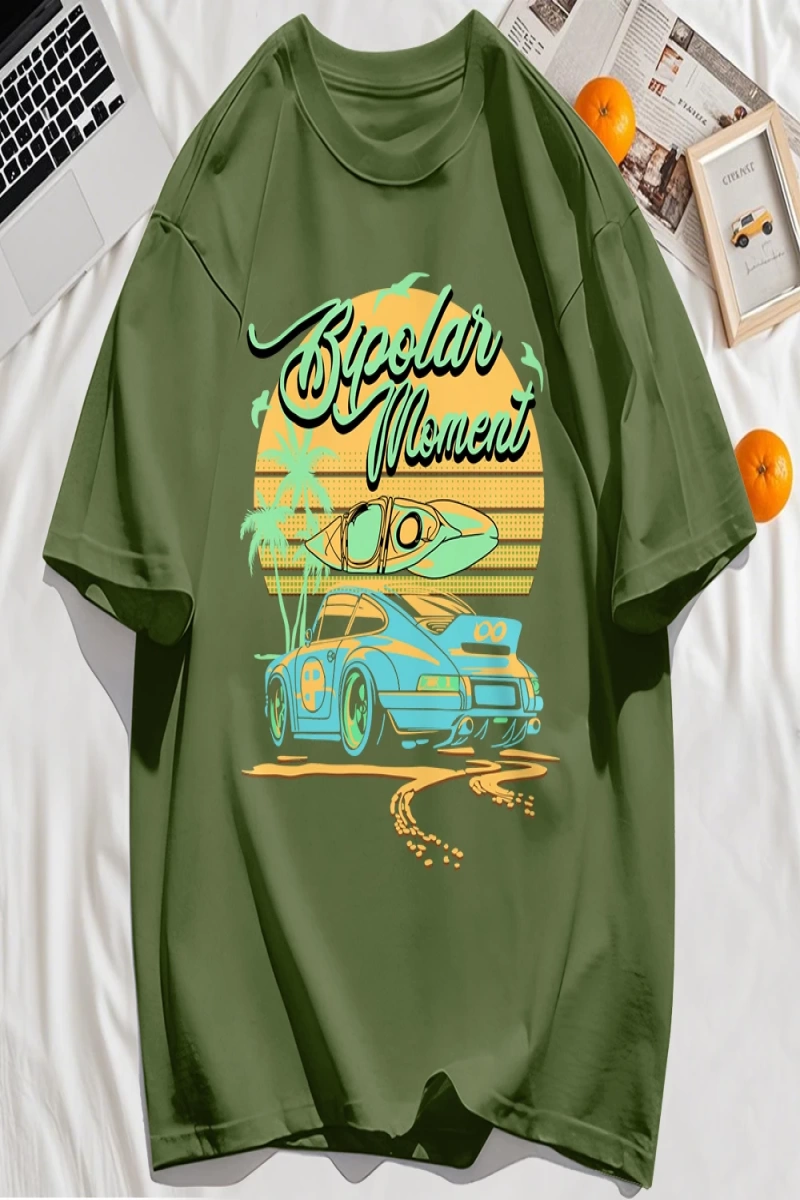 Y2k Vintage Tişört Tee Hindistan cevizi Ağacı Araba Yaratıcı Mektup Baskı