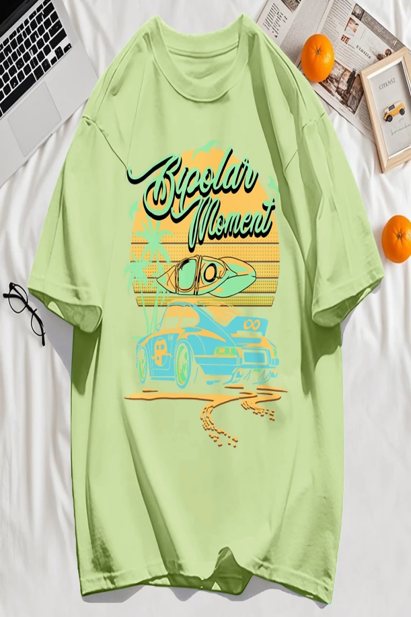 Y2k Vintage Tişört Tee Hindistan cevizi Ağacı Araba Yaratıcı Mektup Baskı