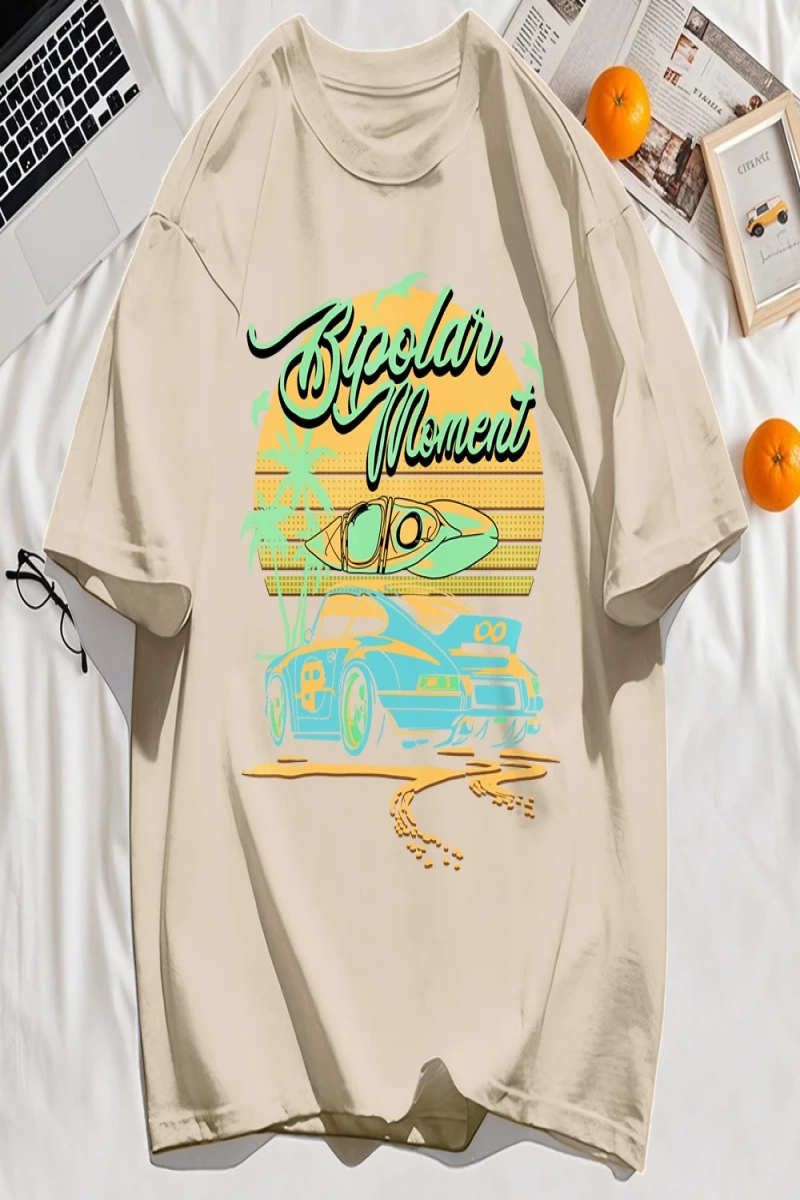 Y2k Vintage Tişört Tee Hindistan cevizi Ağacı Araba Yaratıcı Mektup Baskı