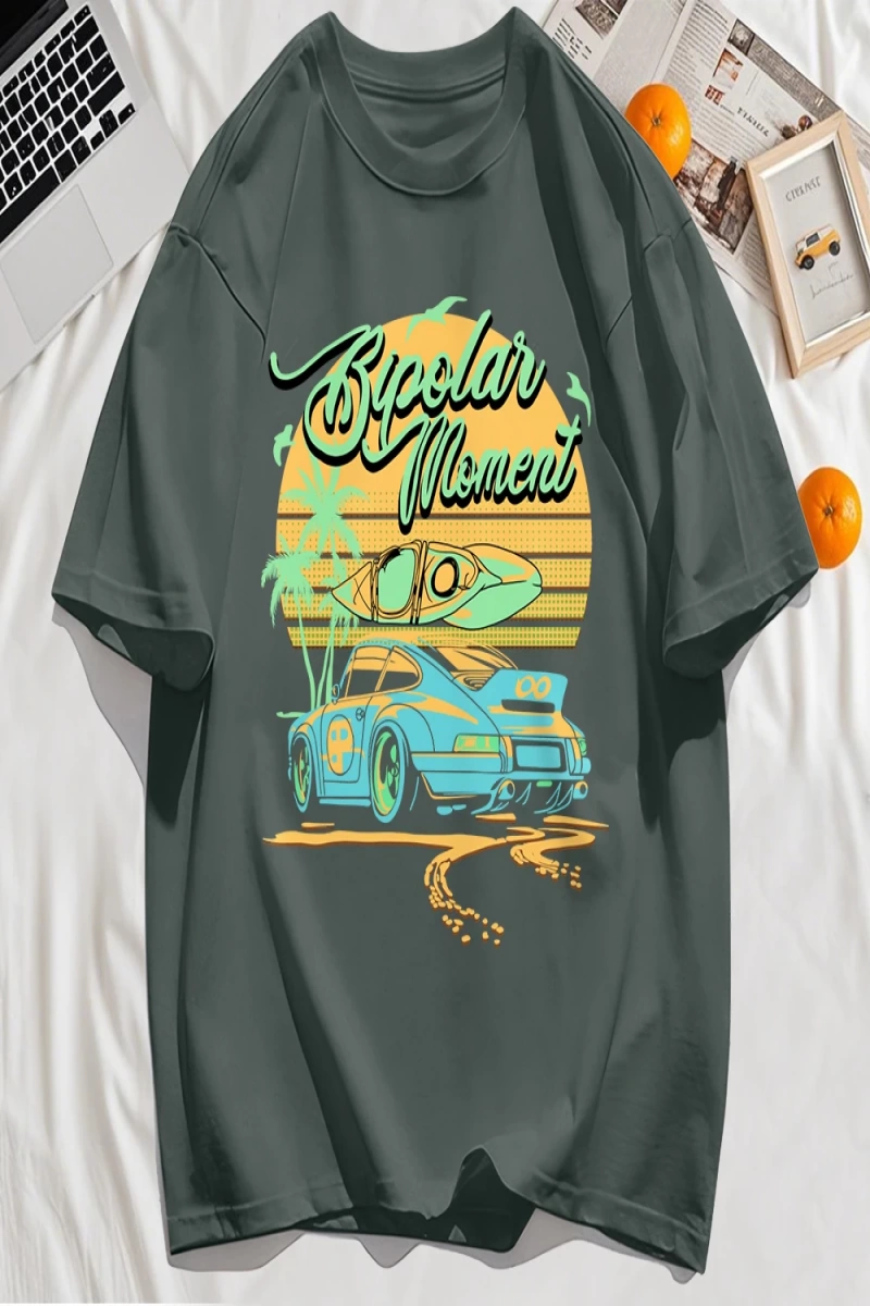 Y2k Vintage Tişört Tee Hindistan cevizi Ağacı Araba Yaratıcı Mektup Baskı