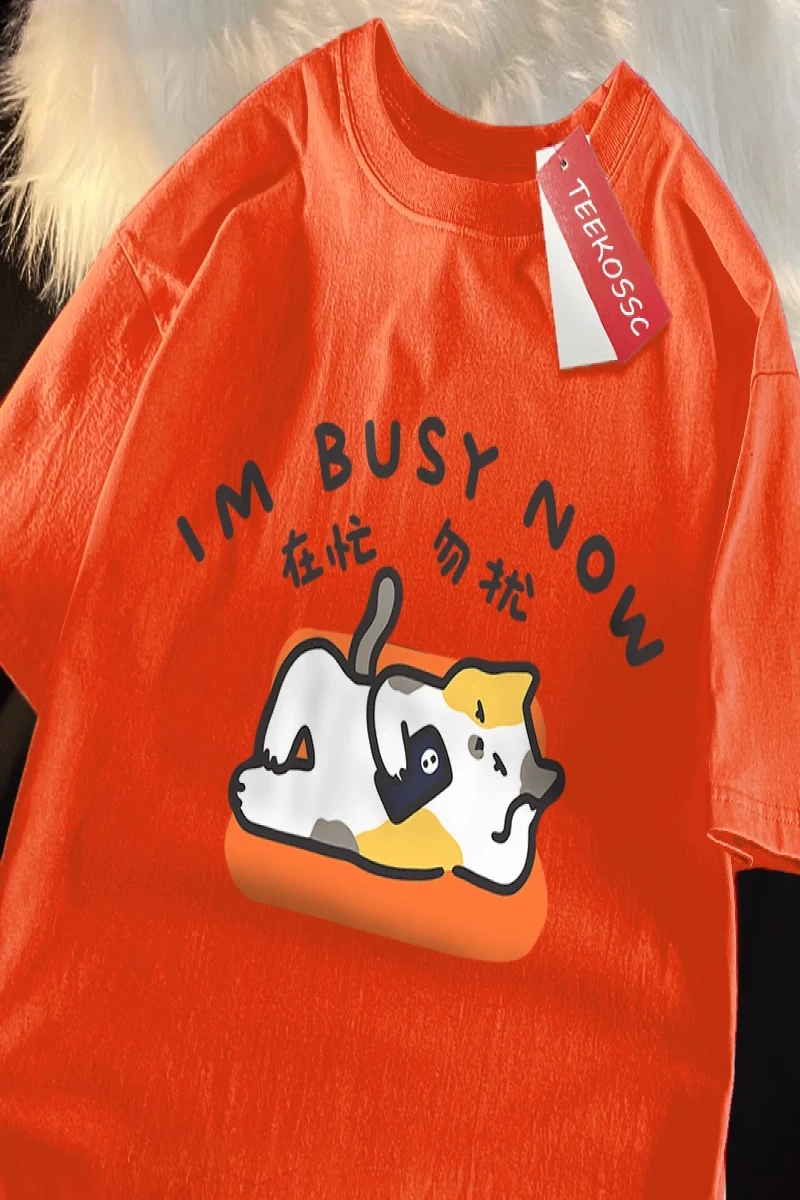 Y2k Vintage Tişört Tee Im büstü şimdi yalan düz kedi baskı