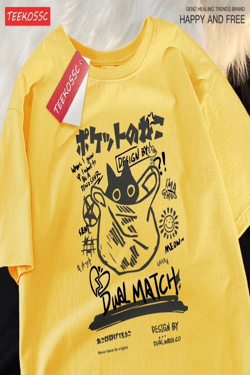 Y2k Vintage Tişört Tee Japon eğlenceli ve sevimli Harajuku kedi