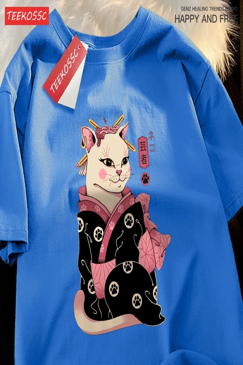 Y2k Vintage Tişört Tee Japon Harajuku Geisha kedi