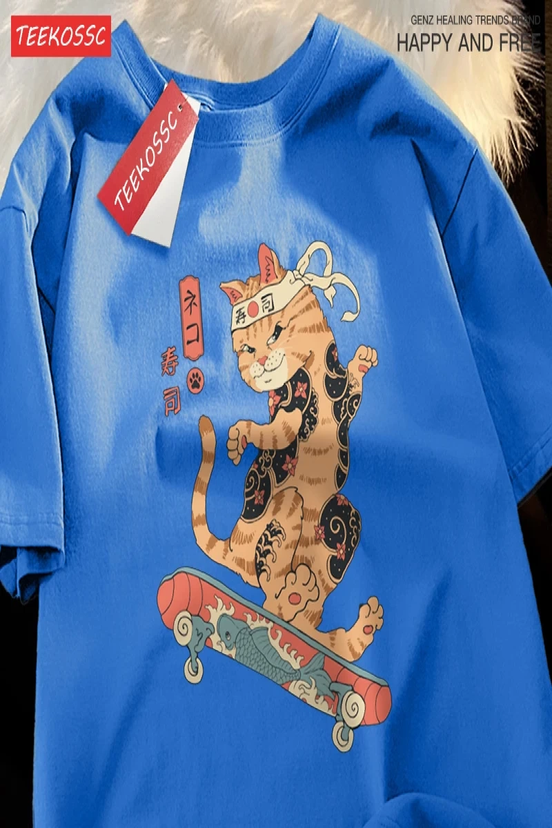 Y2k Vintage Tişört Tee Japon Harajuku kaykay suşi kedi