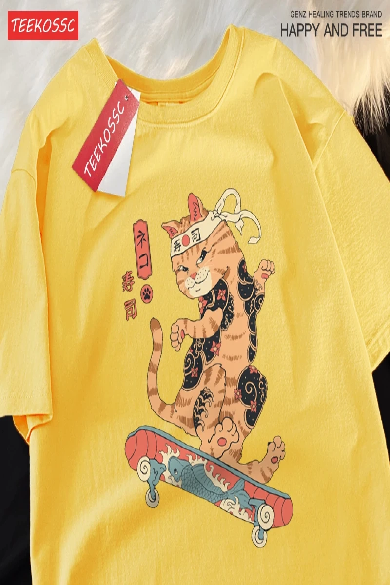 Y2k Vintage Tişört Tee Japon Harajuku kaykay suşi kedi