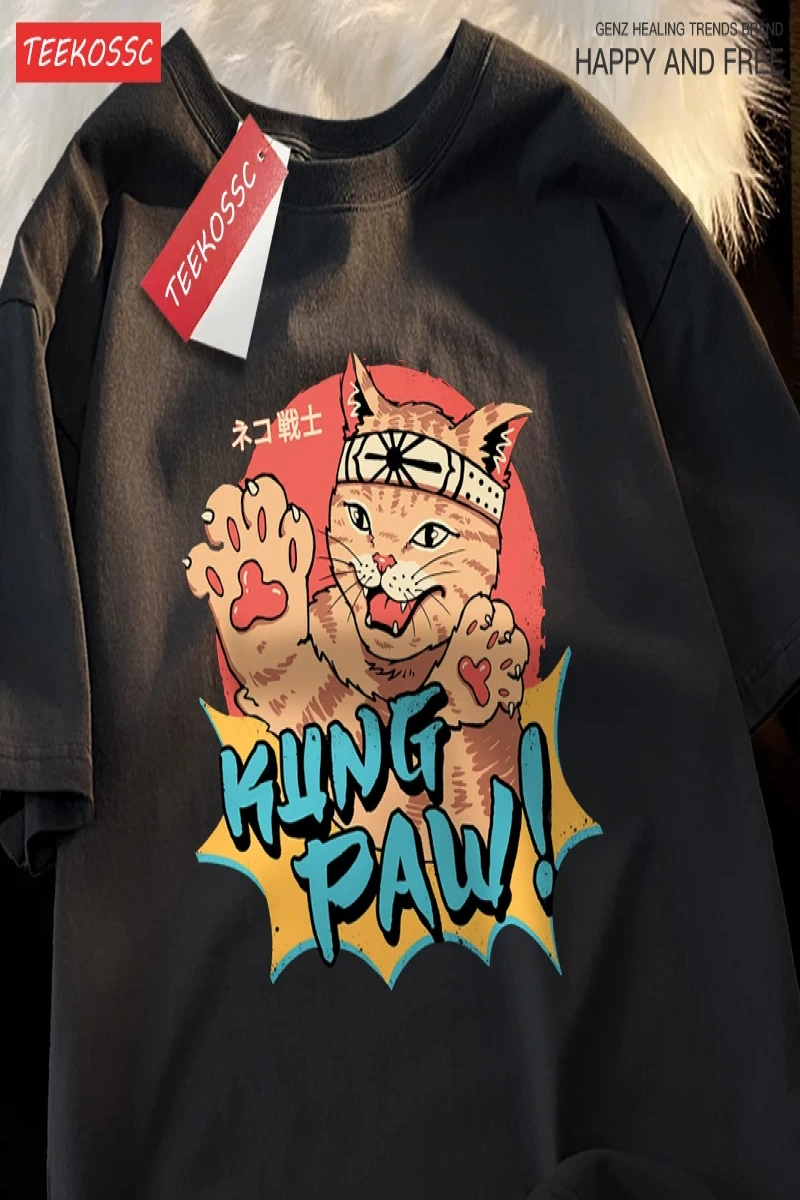 Y2k Vintage Tişört Tee Japon Harajuku kedi savaşçı