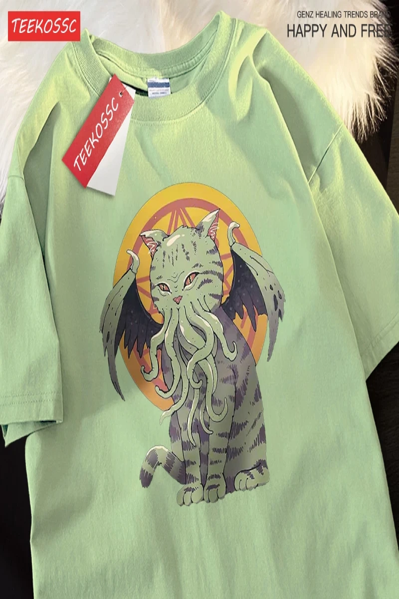 Y2k Vintage Tişört Tee Japon Harajuku lanetlenmiş kedi bask