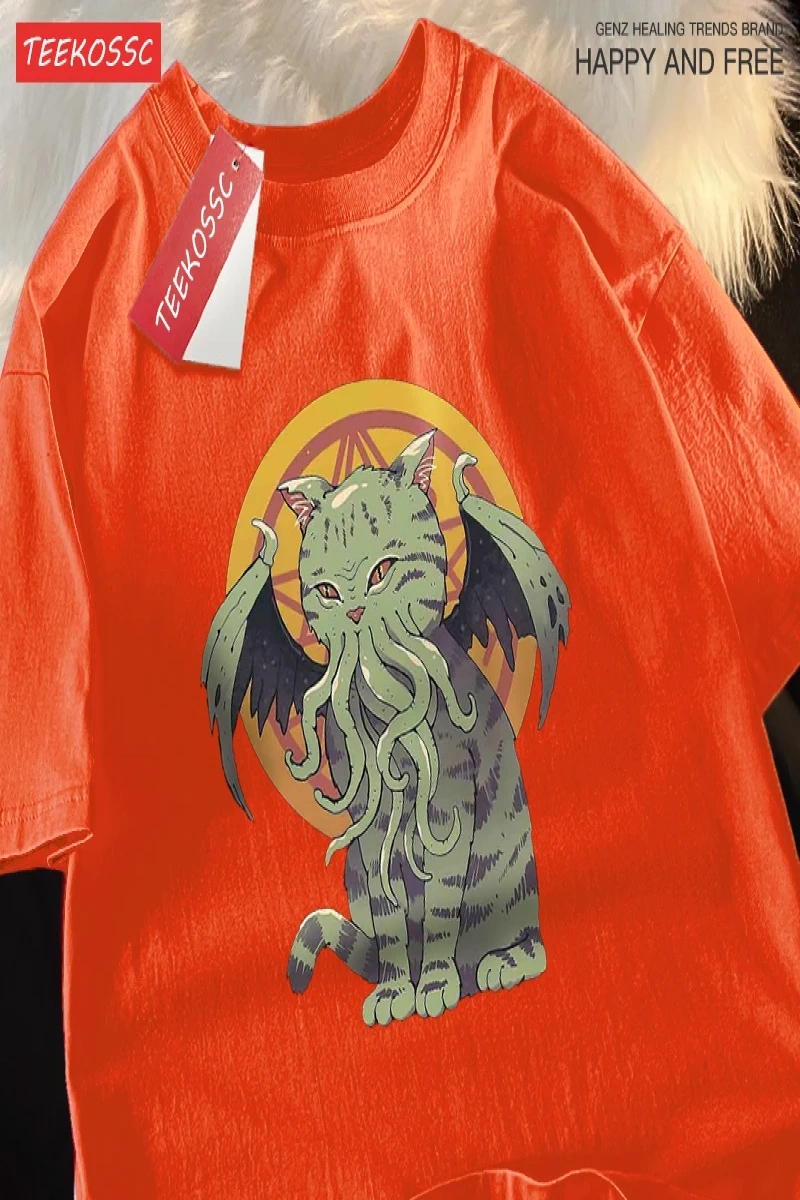 Y2k Vintage Tişört Tee Japon Harajuku lanetlenmiş kedi bask