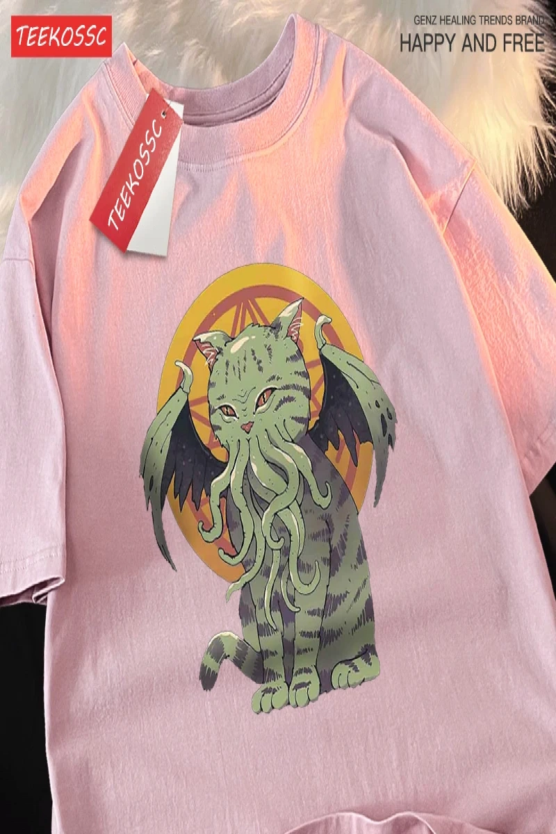 Y2k Vintage Tişört Tee Japon Harajuku lanetlenmiş kedi bask