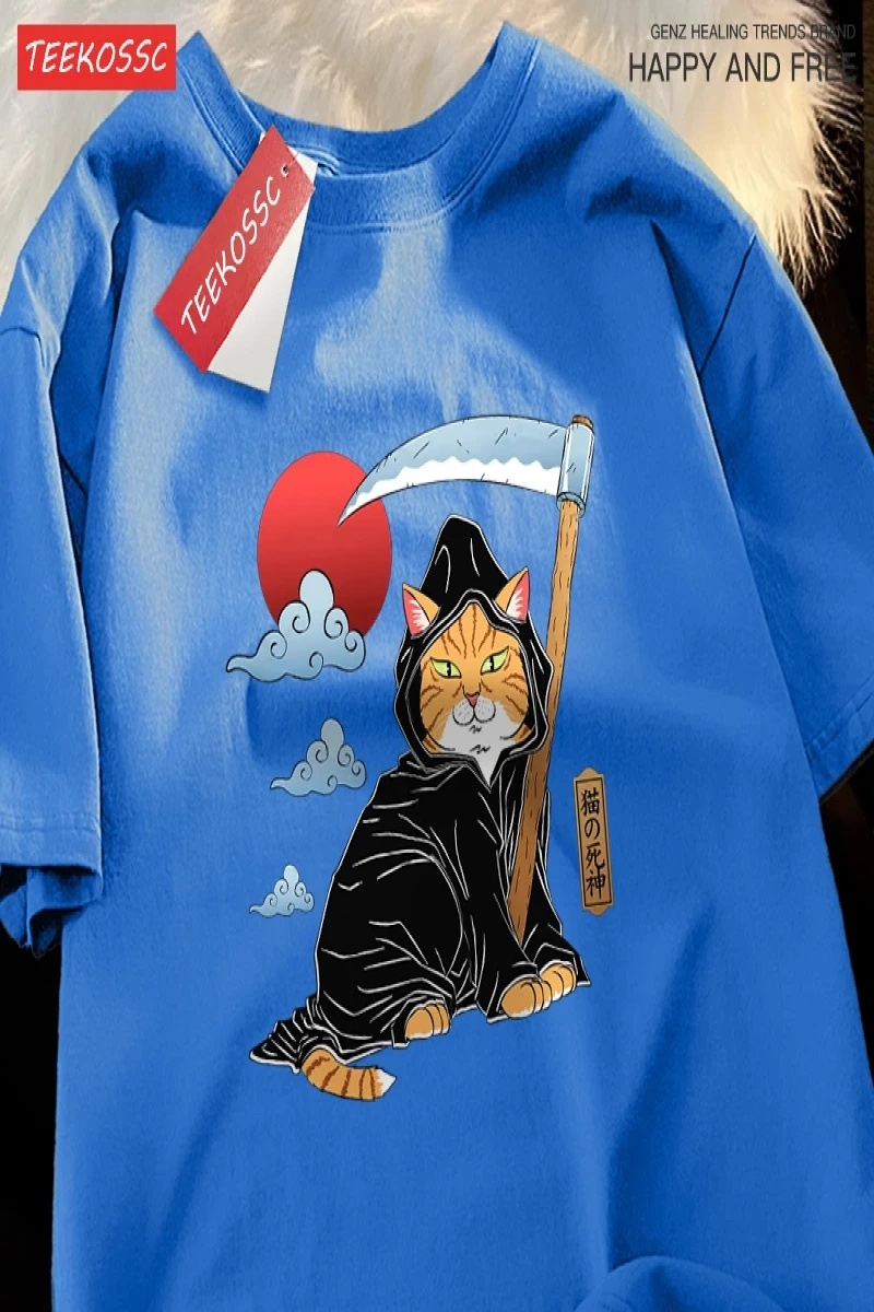Y2k Vintage Tişört Tee Japon Harajuku ölüm Scythe kedi
