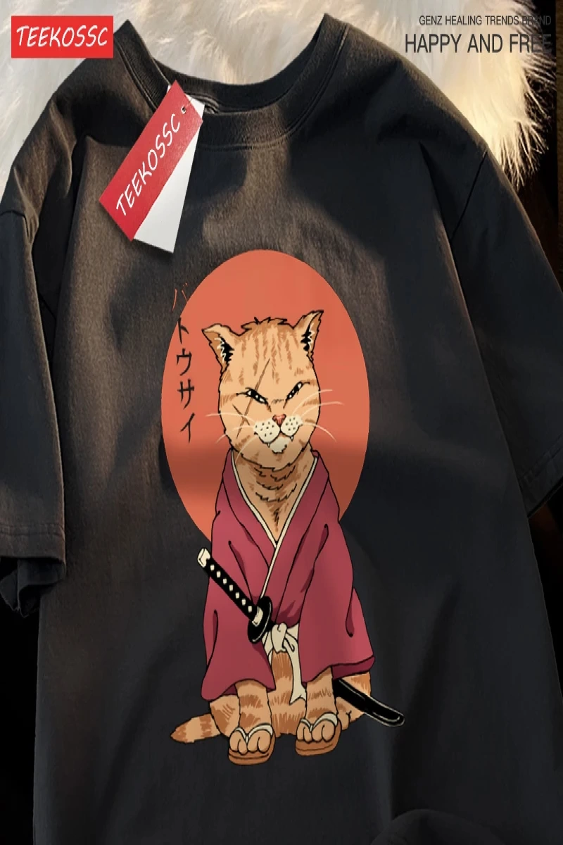 Y2k Vintage Tişört Tee Japon Harajuku skar bıçak kedi