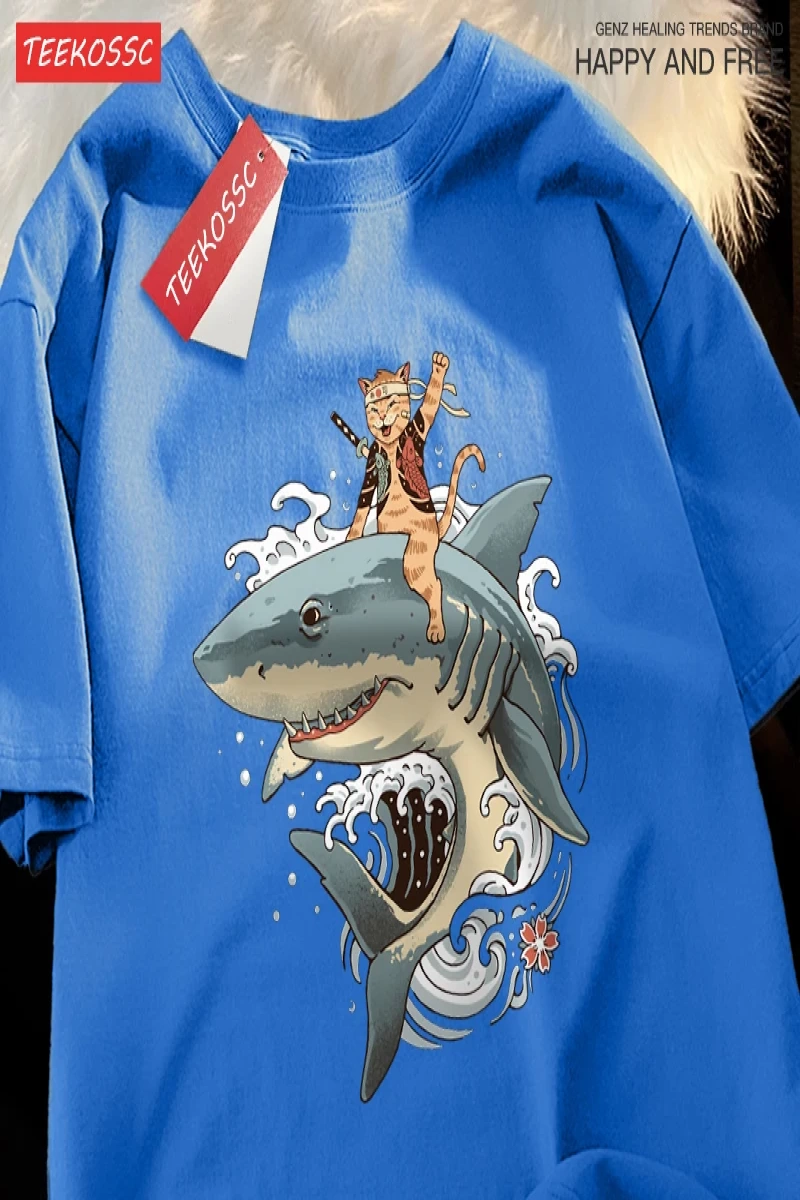 Y2k Vintage Tişört Tee Japon Harajuku sürme köpekbalığı kedi