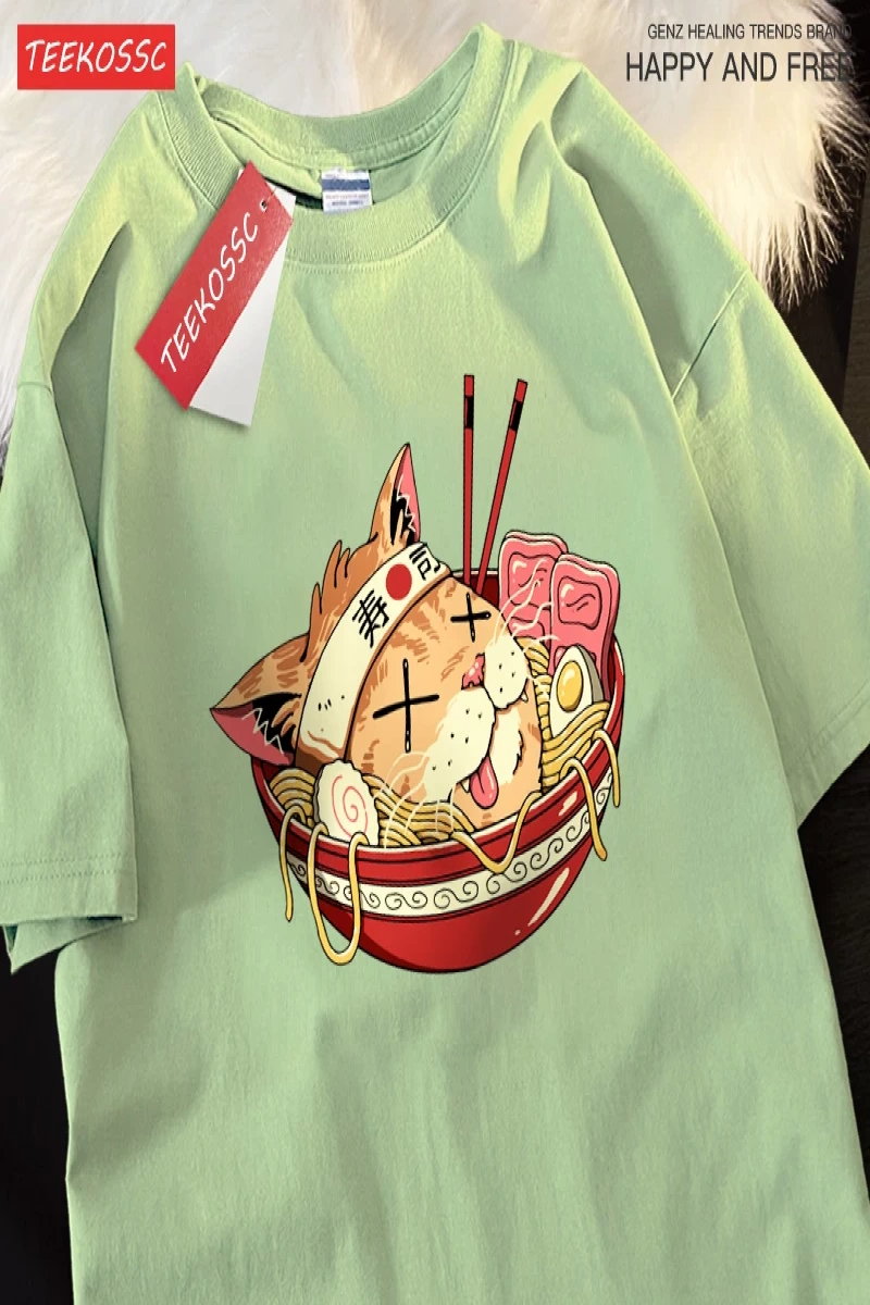 Y2k Vintage Tişört Tee Japon Harajuku suşi erişte kedi