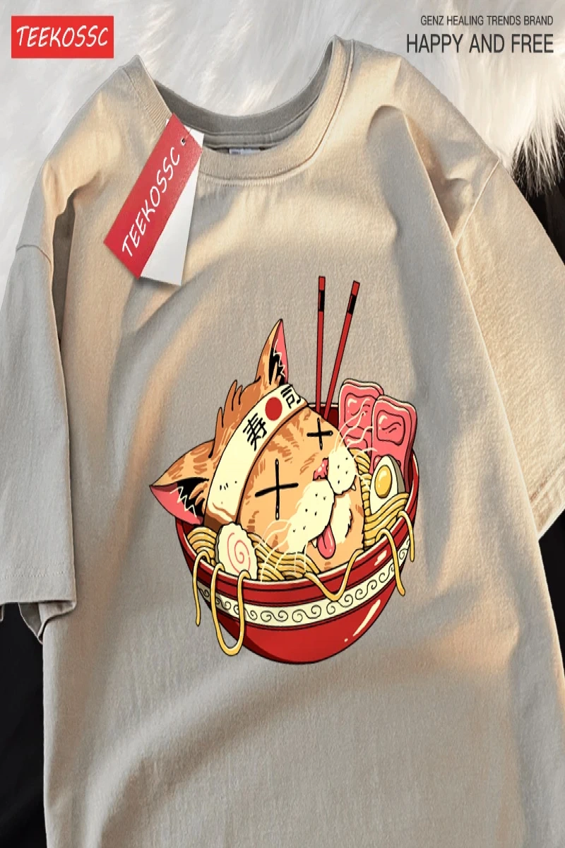 Y2k Vintage Tişört Tee Japon Harajuku suşi erişte kedi