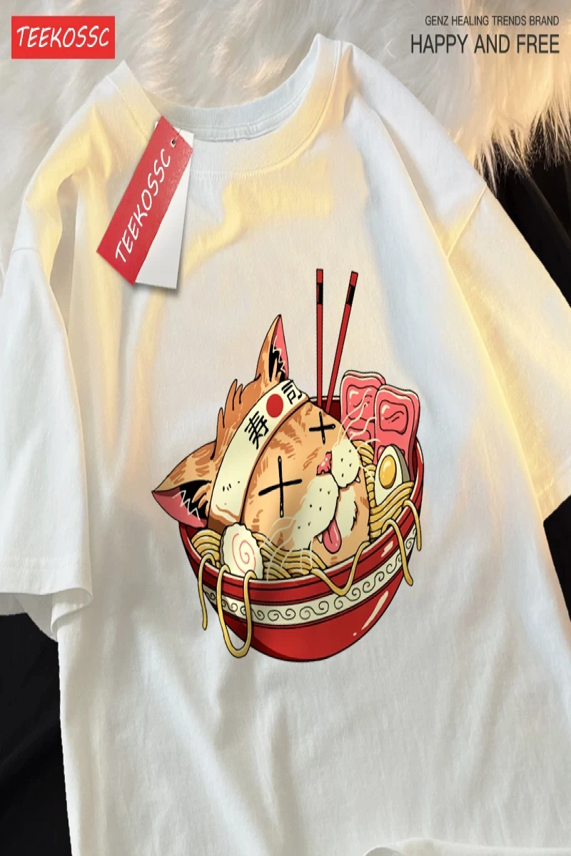 Y2k Vintage Tişört Tee Japon Harajuku suşi erişte kedi