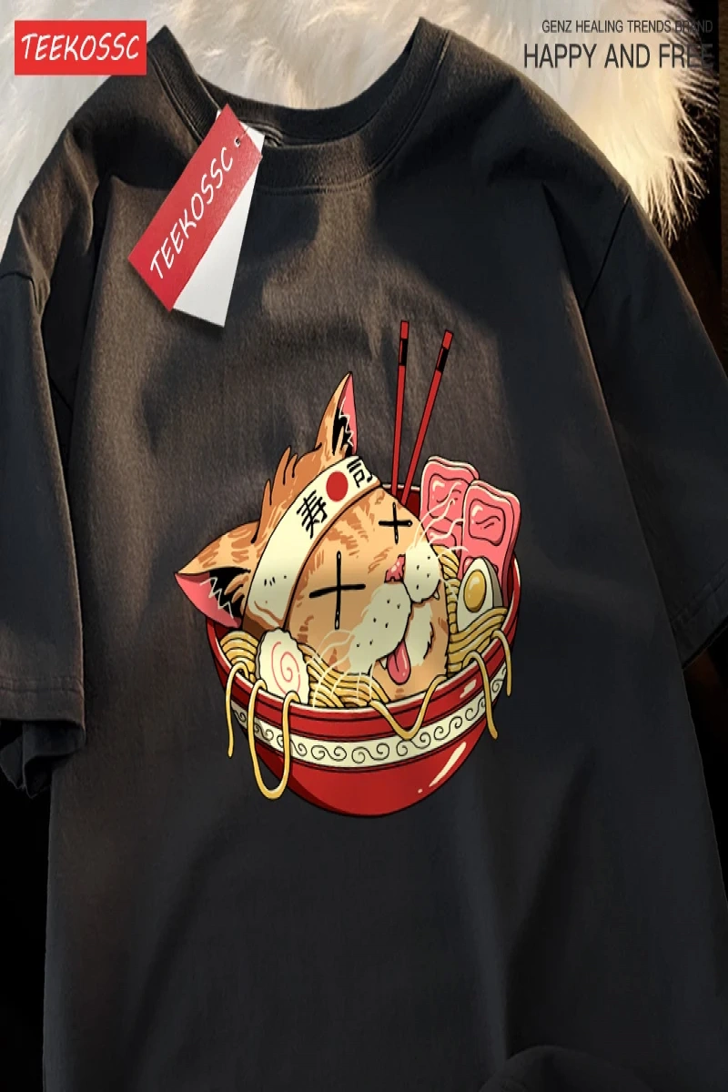 Y2k Vintage Tişört Tee Japon Harajuku suşi erişte kedi