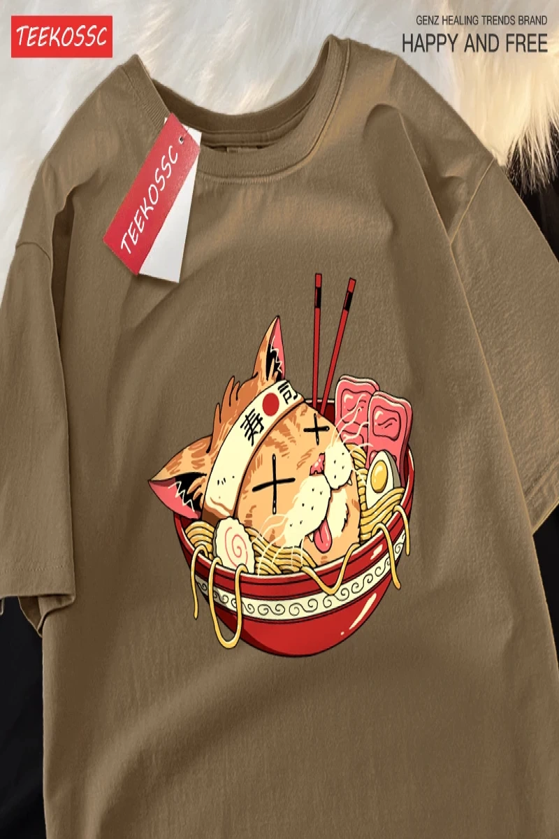 Y2k Vintage Tişört Tee Japon Harajuku suşi erişte kedi