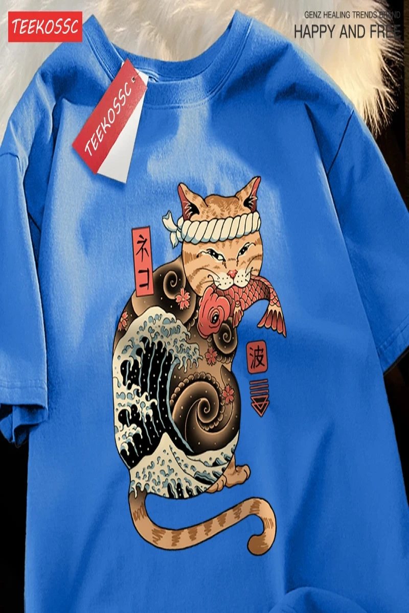 Y2k Vintage Tişört Tee Japon Harajuku ukiyo-e kedi