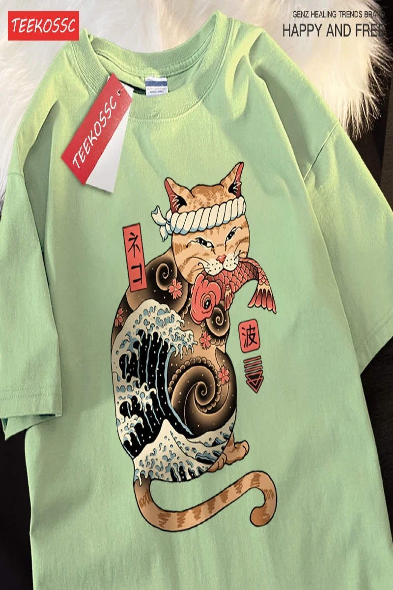 Y2k Vintage Tişört Tee Japon Harajuku ukiyo-e kedi