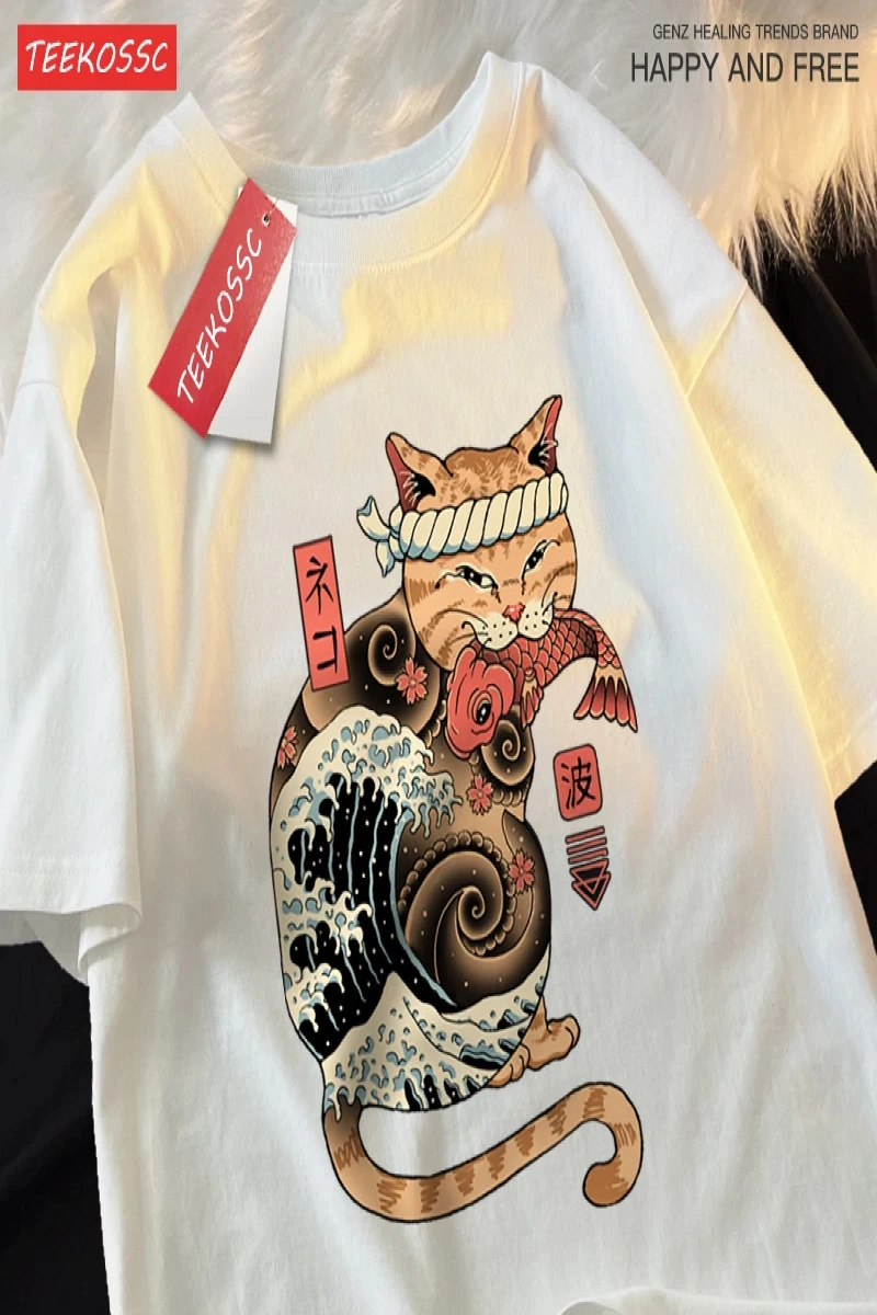 Y2k Vintage Tişört Tee Japon Harajuku ukiyo-e kedi