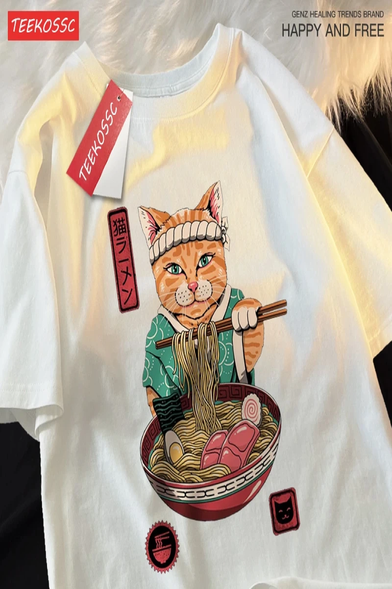 Y2k Vintage Tişört Tee Japon Harajuku yeme erişte kedi