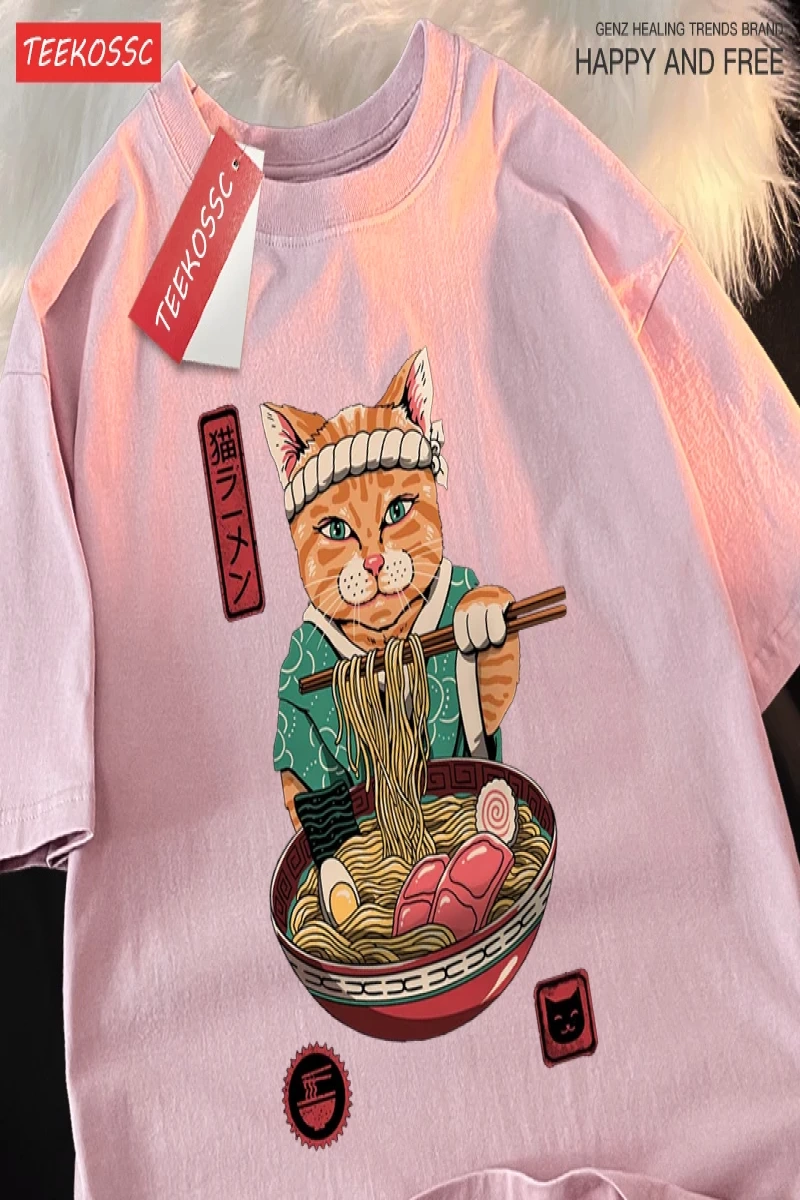 Y2k Vintage Tişört Tee Japon Harajuku yeme erişte kedi
