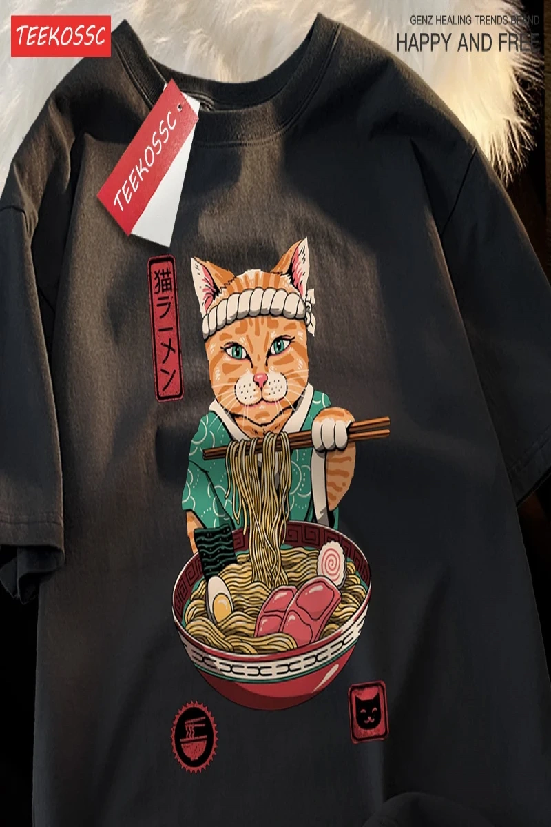 Y2k Vintage Tişört Tee Japon Harajuku yeme erişte kedi