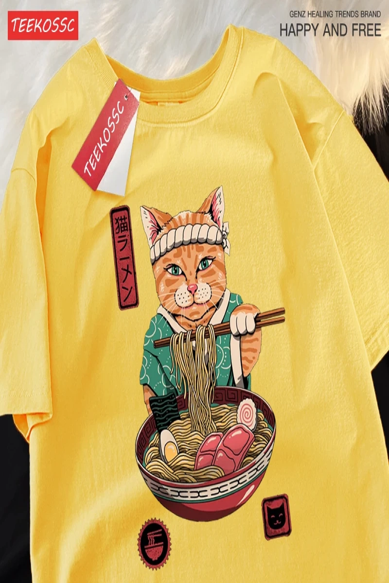 Y2k Vintage Tişört Tee Japon Harajuku yeme erişte kedi