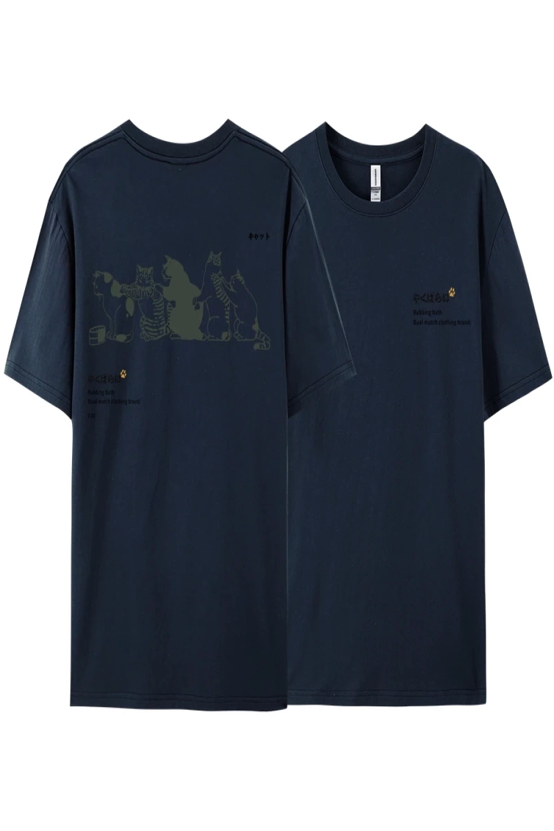Y2k Vintage Tişört Tee Japonya Harajuku kuyruk kedi eğlenceli baskı