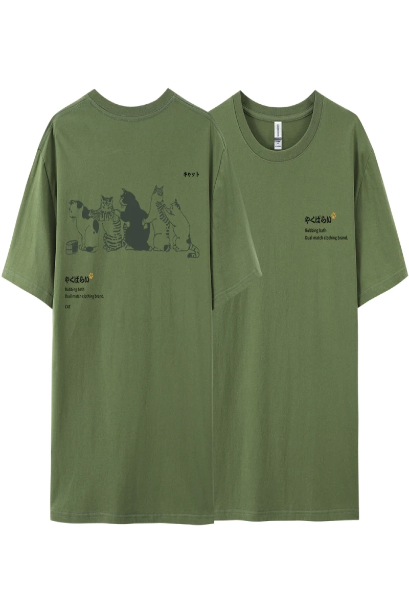 Y2k Vintage Tişört Tee Japonya Harajuku kuyruk kedi eğlenceli baskı