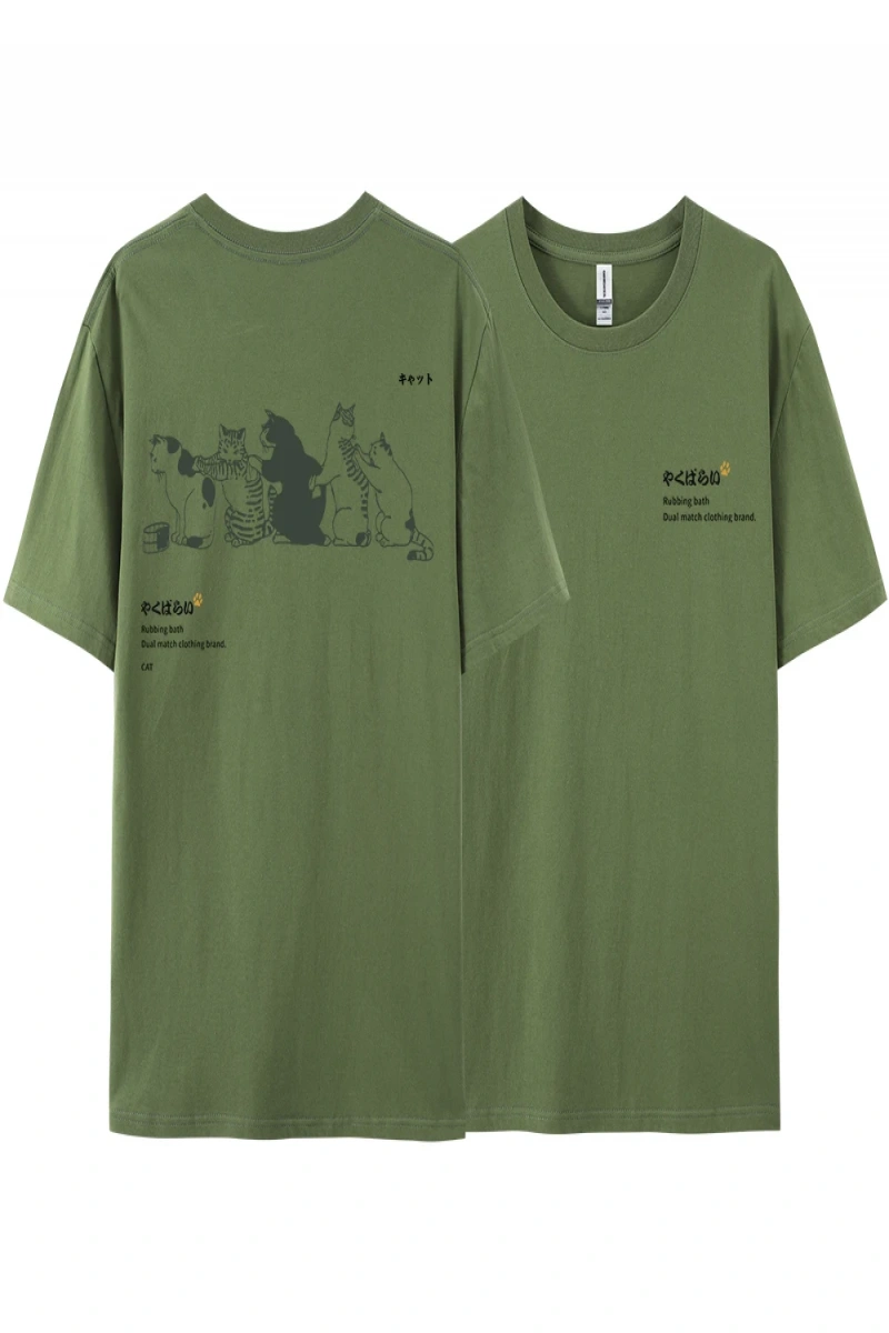 Y2k Vintage Tişört Tee Japonya Harajuku kuyruk kedi eğlenceli baskı
