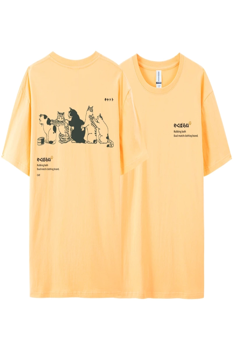 Y2k Vintage Tişört Tee Japonya Harajuku kuyruk kedi eğlenceli baskı
