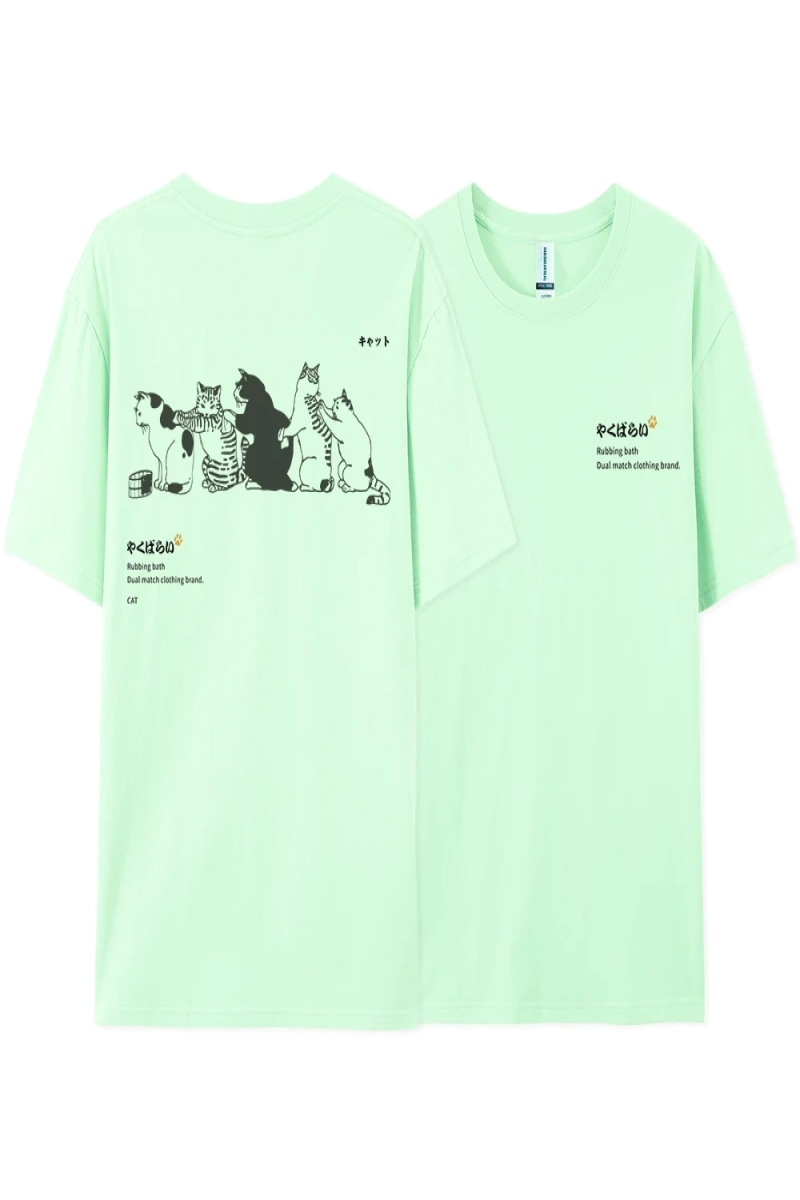 Y2k Vintage Tişört Tee Japonya Harajuku kuyruk kedi eğlenceli baskı