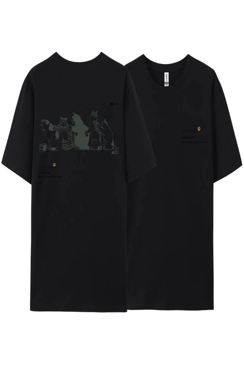Y2k Vintage Tişört Tee Japonya Harajuku kuyruk kedi eğlenceli baskı