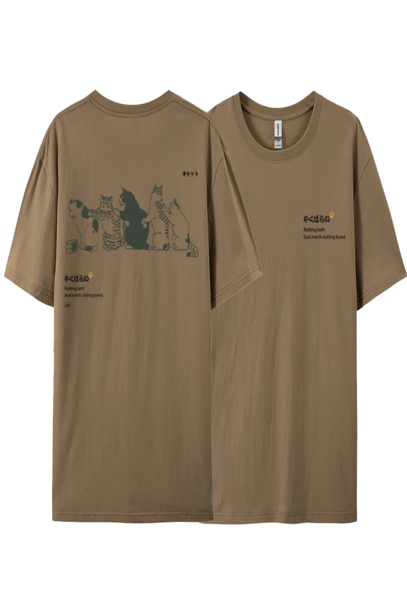 Y2k Vintage Tişört Tee Japonya Harajuku kuyruk kedi eğlenceli baskı