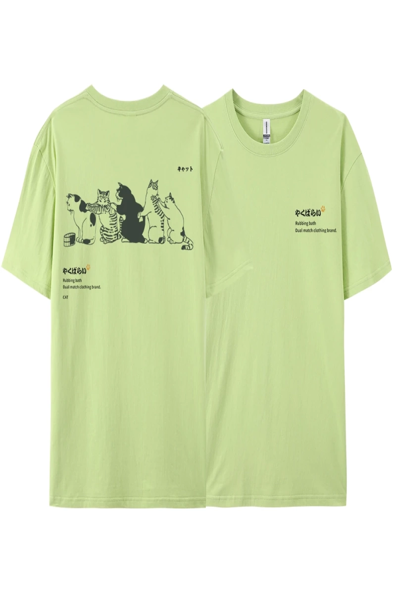Y2k Vintage Tişört Tee Japonya Harajuku kuyruk kedi eğlenceli baskı