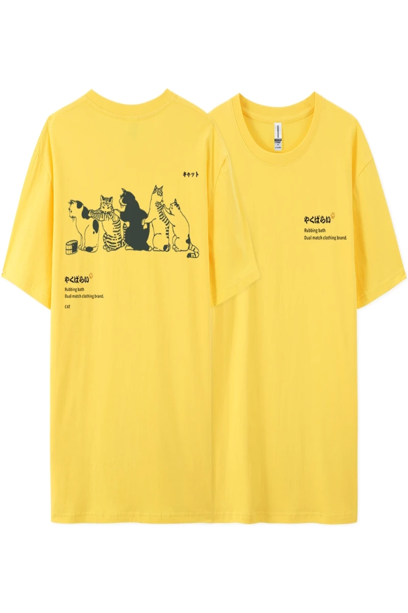 Y2k Vintage Tişört Tee Japonya Harajuku kuyruk kedi eğlenceli baskı