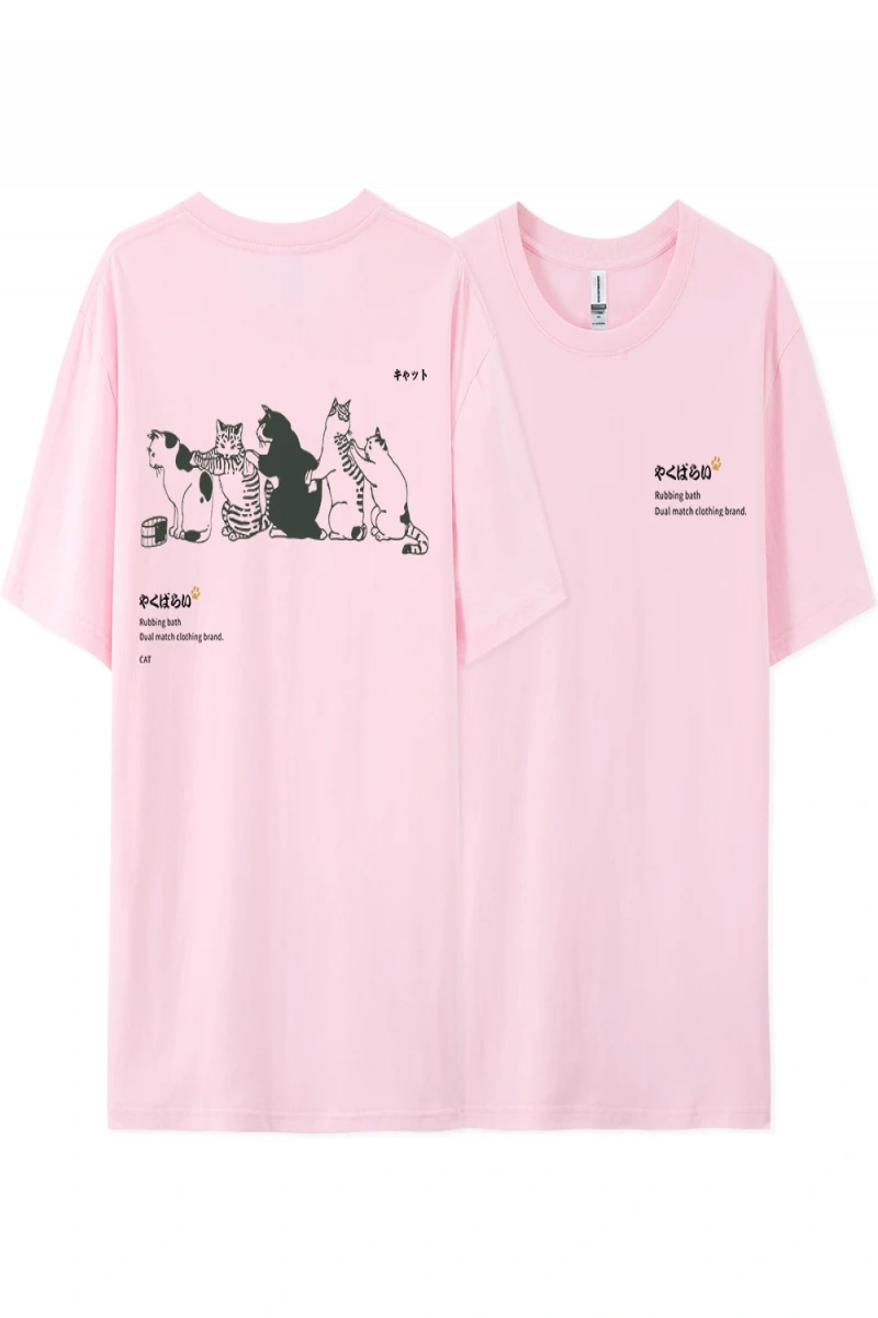 Y2k Vintage Tişört Tee Japonya Harajuku kuyruk kedi eğlenceli baskı