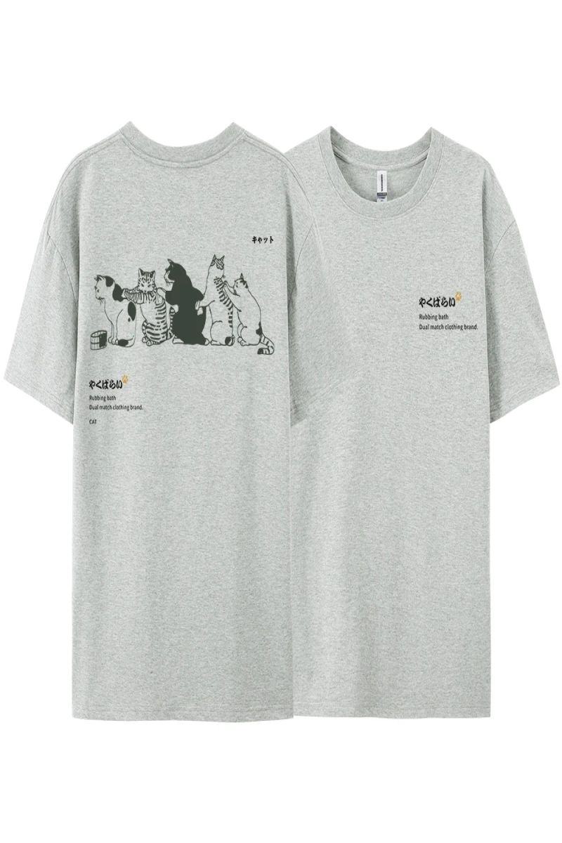 Y2k Vintage Tişört Tee Japonya Harajuku kuyruk kedi eğlenceli baskı